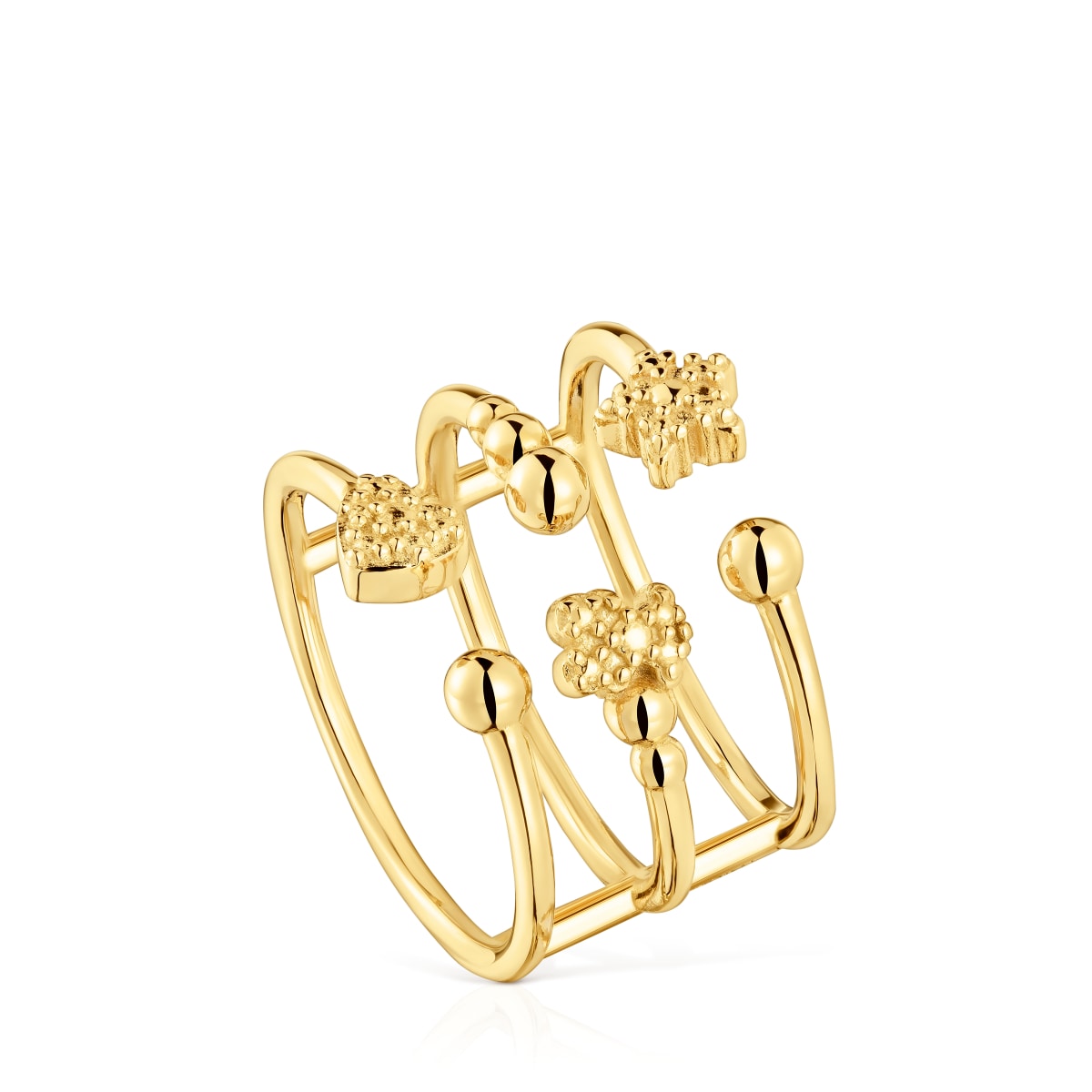 Veľký Otvorený Prsteň S 18 Kt Pozlátením Na Striebre A Motívmi Medvedíka Tous Grain Veľkosť 12