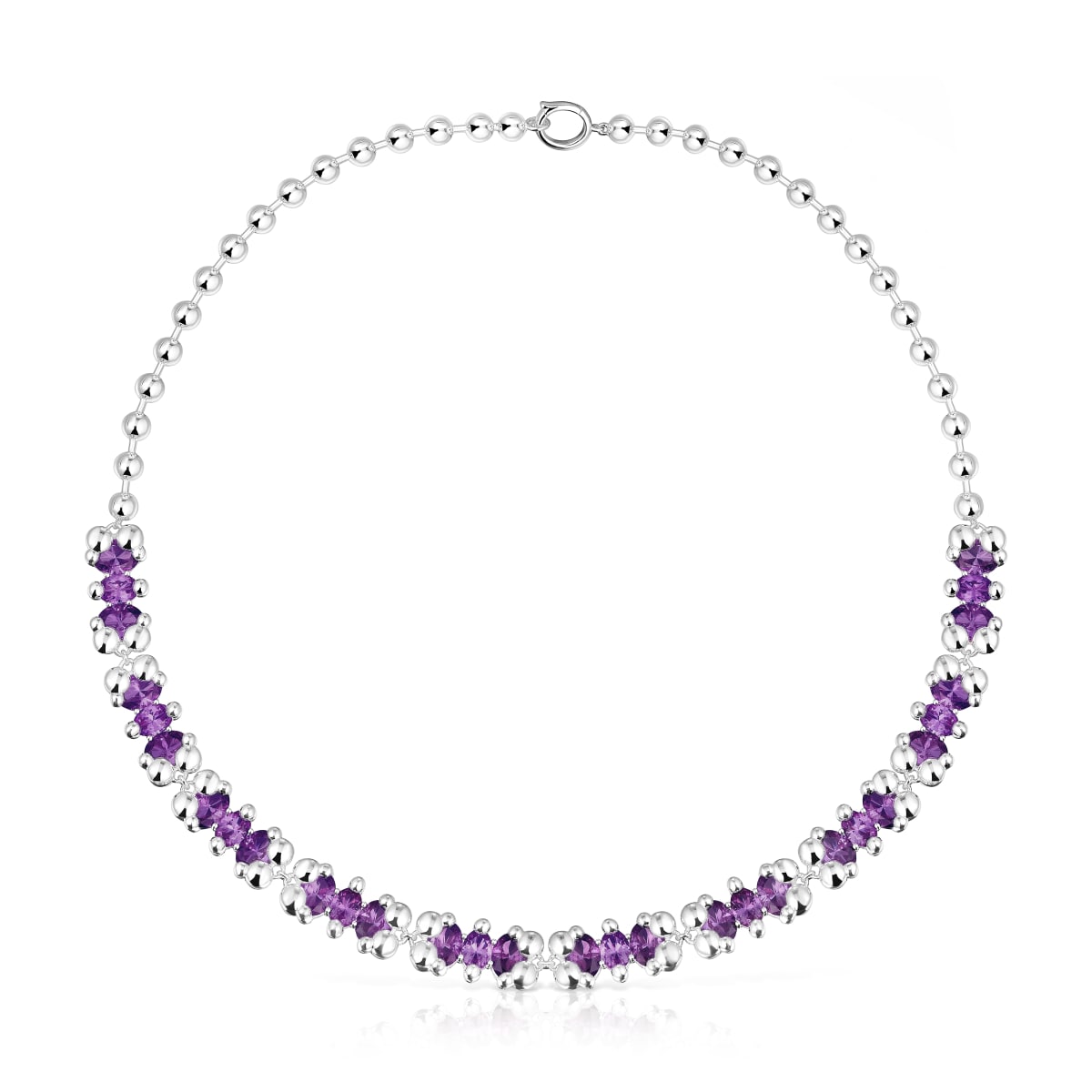 Tous - Krátký Stříbrný Náhrdelník Color Bear Lgg S Motivem Medvídka A Laboratorně Vytvořenými Safíry V Barvě Lila -