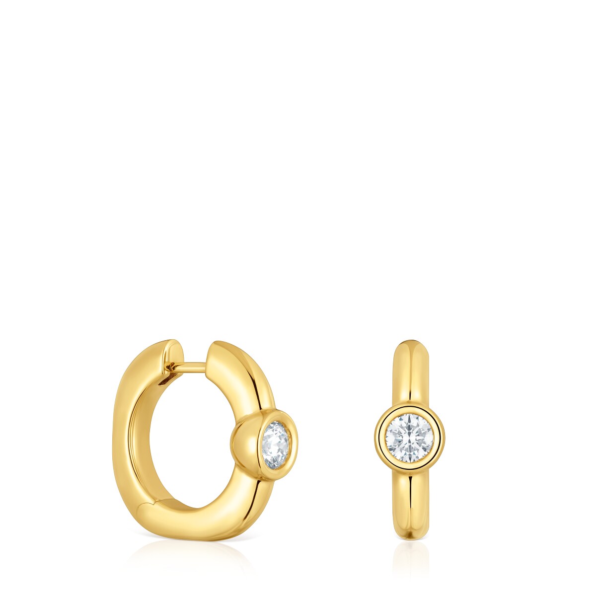 Tous - Brincos De Argola De 18 Mm Banhados A Ouro De 18 K Sobre Prata E Diamantes Criados Em Laboratório Line Lgd - Transparent