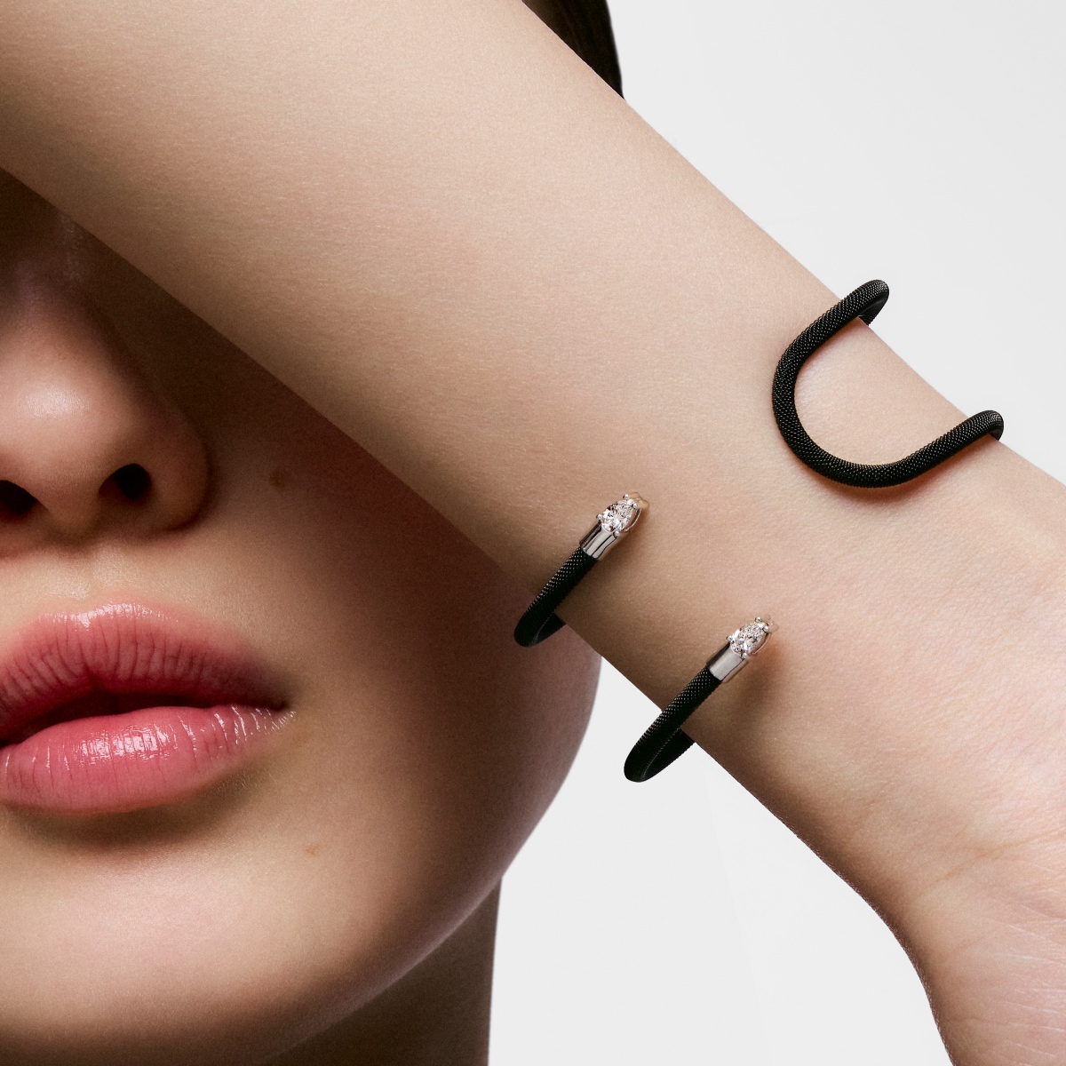 Tous - Pulseira Escrava Dupla Em Platina, Aço Preto E Diamantes Criados Em Laboratório Tous Mesh Lgd - Black