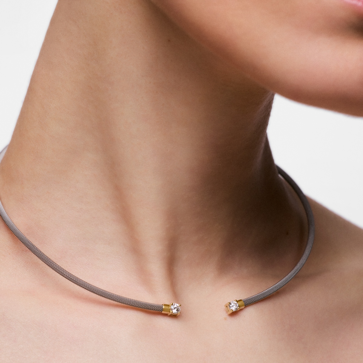 Tous - Colar Aberto Em Aço, Ouro De 14 K E Diamantes Criados Em Laboratório Tous Mesh Lgd - Transparent