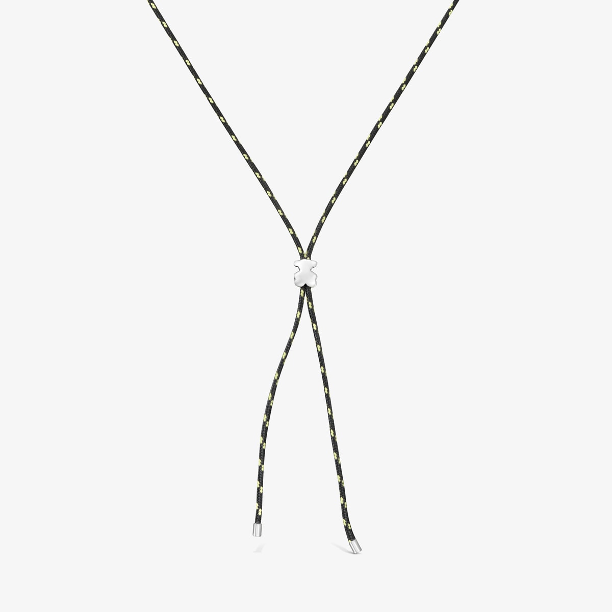 Długi Naszyjnik Z Misiem Ze Srebra I Czarnego Nylonu Tous Bold Motif - Tous Rozmiar U