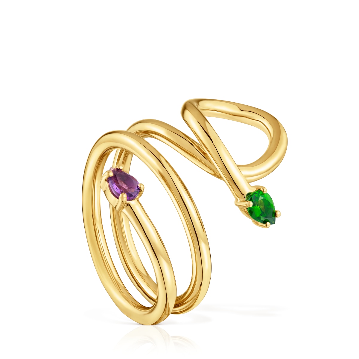 Powlekany 18-Karatowym Złotem Spiralny Pierścionek Z Kamieniami Szlachetnymi Tous Lio - Tous Rozmiar 18