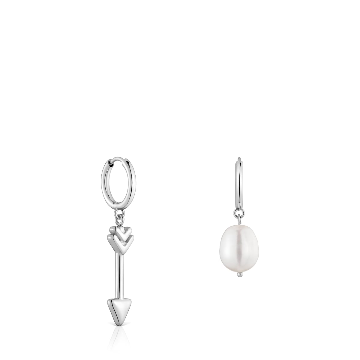 Tous - Brincos De Argola Em Aço, Pérola Cultivada E Motivo Seta Tous Charming - White