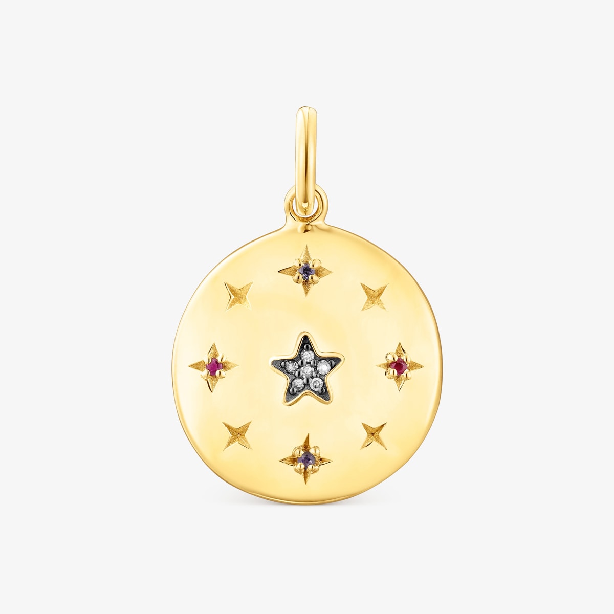 Tous - Pingente Disco Grande Magic Nature Em Prata Vermeil E Pedras Preciosas - Golden