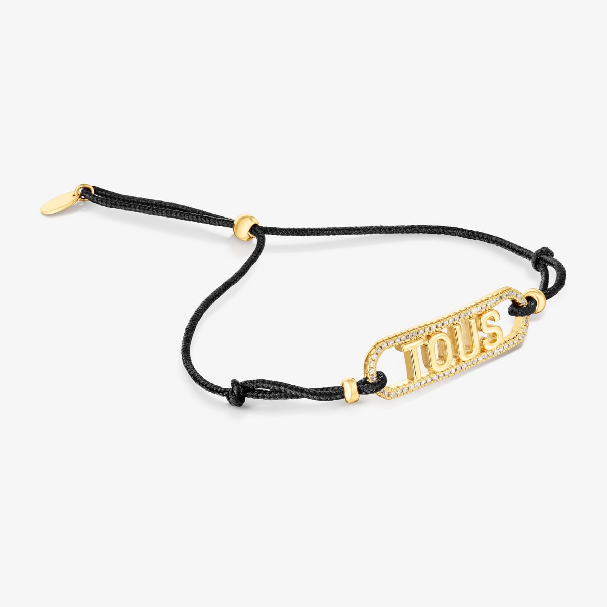 Tous - Pulseira Em Nylon Preto, Prata Vermeil E Diamantes Logo - Golden