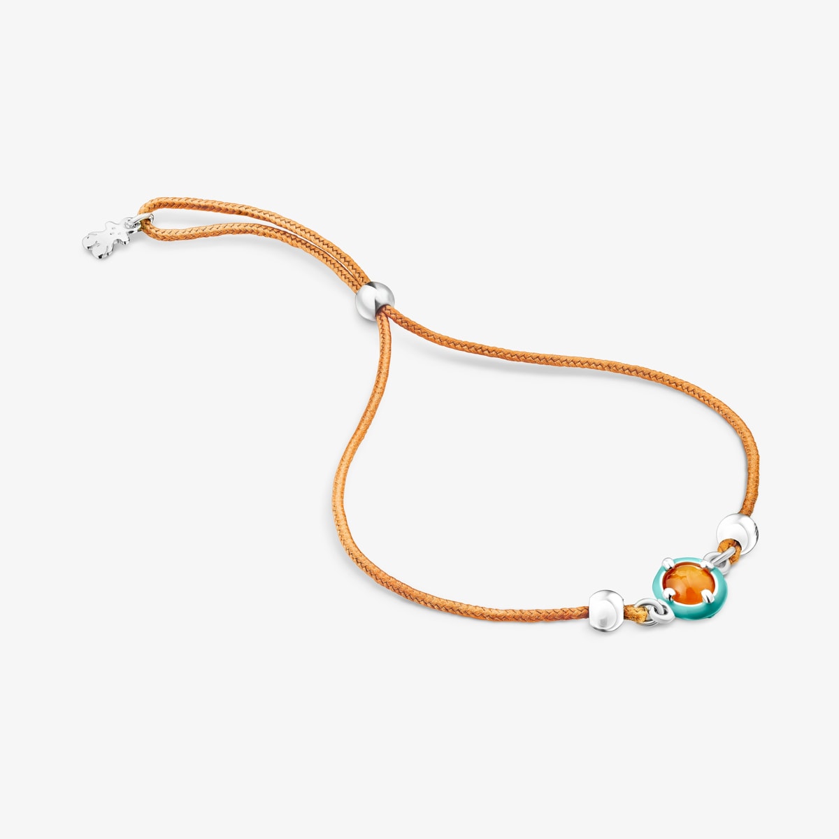 Tous - Pulseira Tous Vibrant Colors De Corda Laranja Com Cornalina E Esmalte - Silver