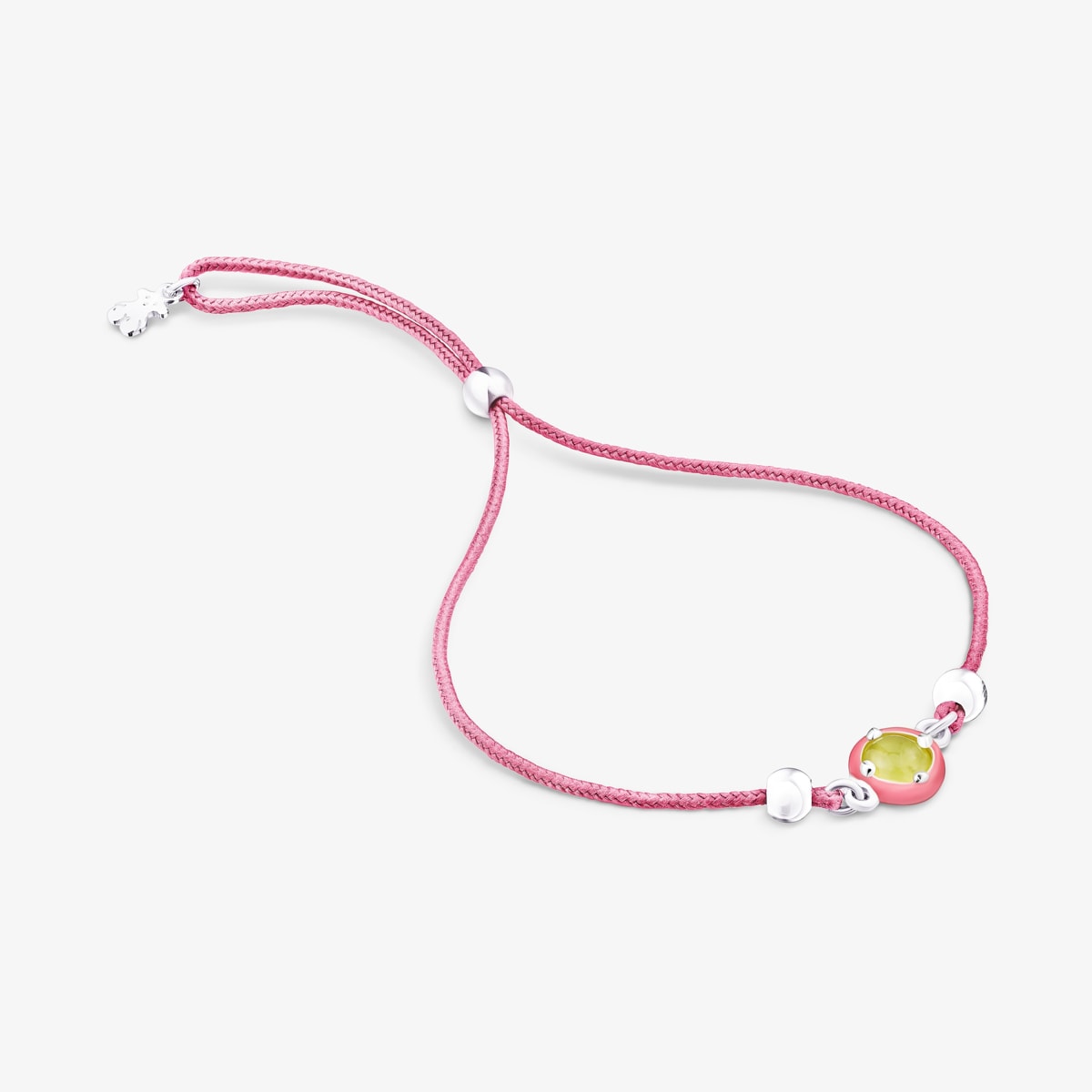 Tous - Pulseira Tous Vibrant Colors De Corda Rosa Com Calcedónia E Esmalte - Silver
