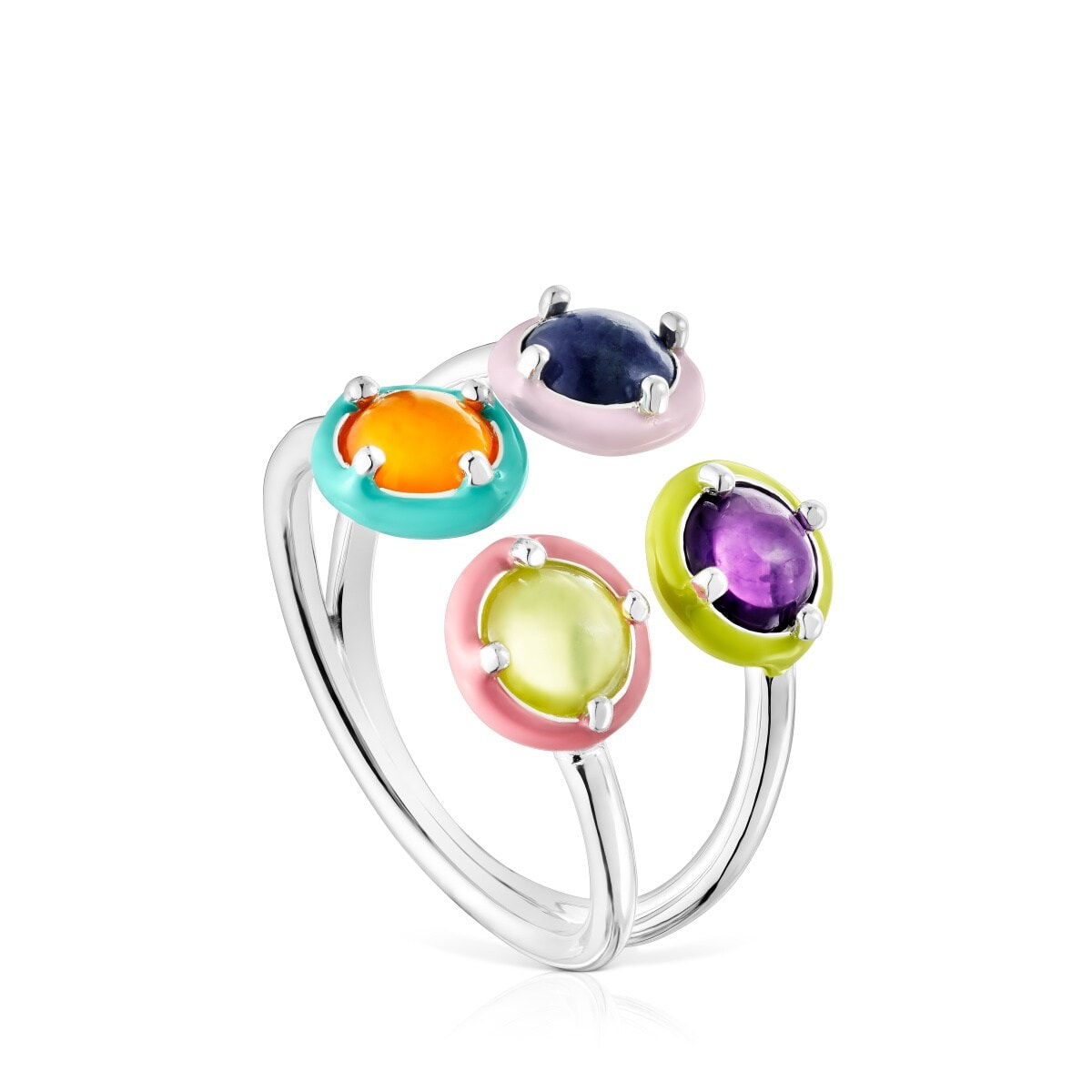 Tous - Anel Tous Vibrant Colors Em Prata Com Quatro Pedras Preciosas E Esmalte Tamanho 12