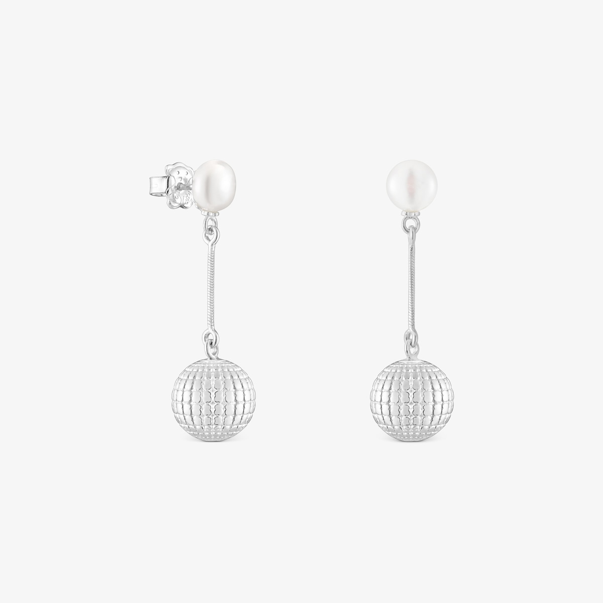 Tous - Brincos Tous Beach Disco Em Prata Bola Ursos E Pérola Cultivada 12 Mm - Silver