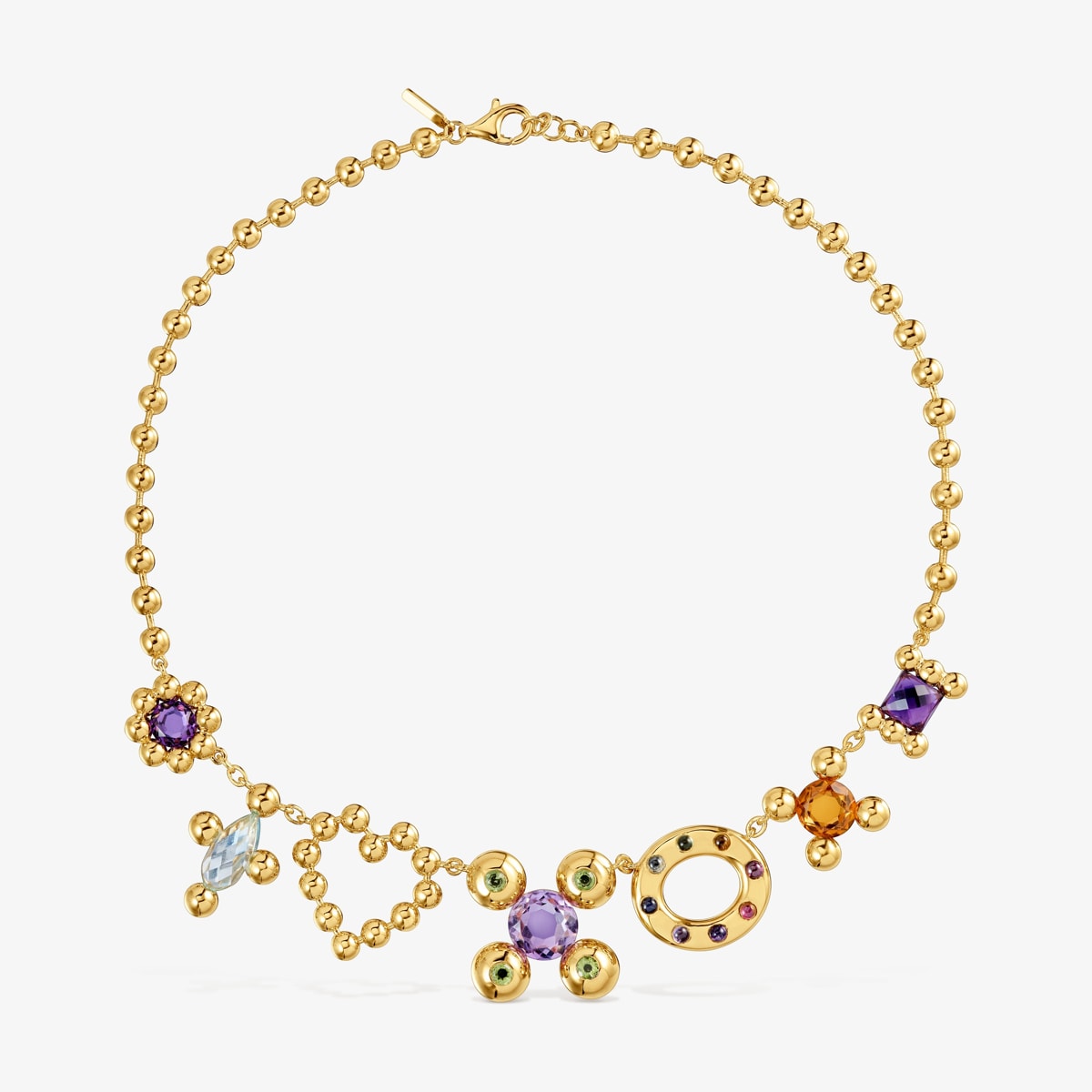 Tous - Collier En Argent Plaqué Or 18 Ct Et Motifs Avec Pierres Précieuses Court Sugar Party - Golden