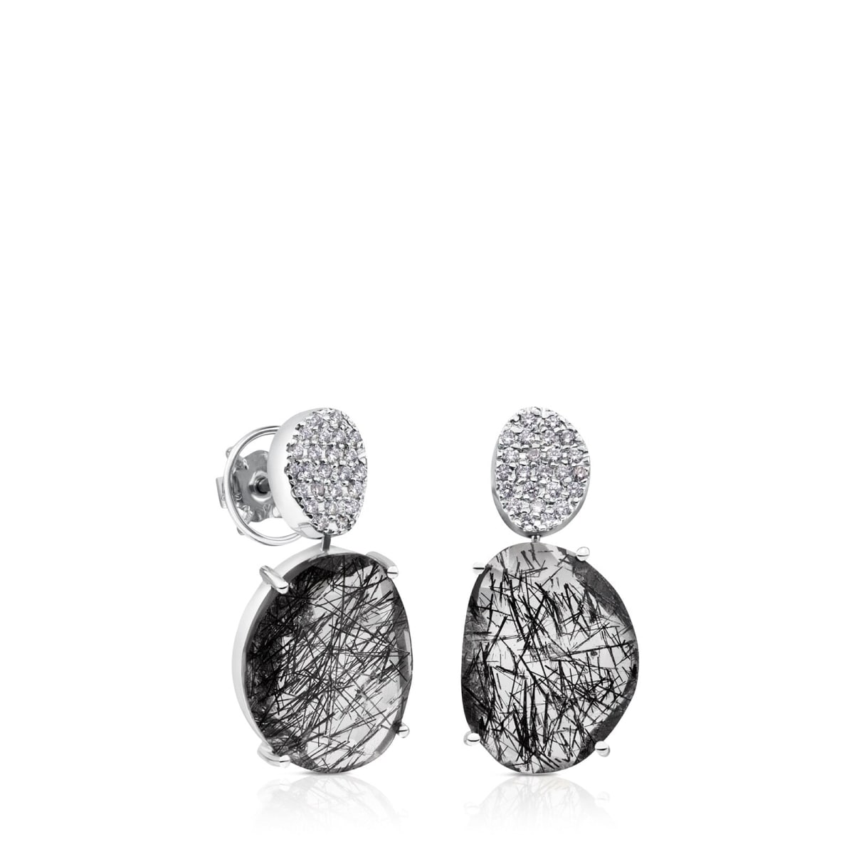 Tous - Atelier Dramatic Jewelry Earrings In White Gold With Diamonds And Tourmalinated Quartz -