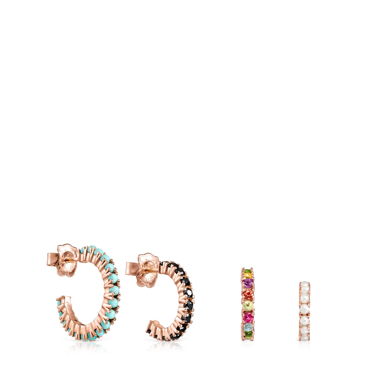Tous - Pack De Brincos Straight Em Prata Vermeil Rosa Com Pedras Preciosas - Pink