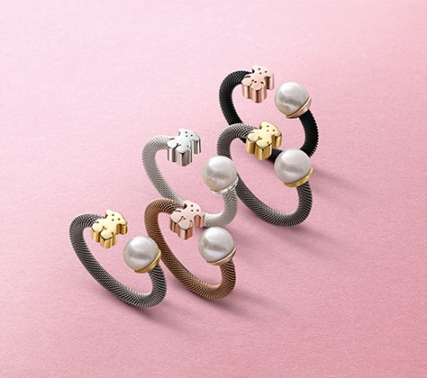 Steel and Gold Ring with Pearl Bear motif TOUS Icon Mesh | TOUS
