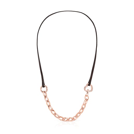 Hold Bracelet - Necklace Set in Rose Silver Vermeil and Leather | TOUS