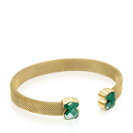 Gold-colored IP Steel Mesh Color Bracelet with Malachite | TOUS