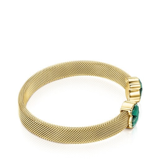 Gold-colored IP Steel Mesh Color Bracelet with Malachite | TOUS