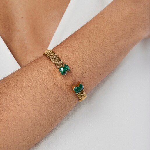 ゴールド IPスティールとマラカイト ブレスレット Mesh Color