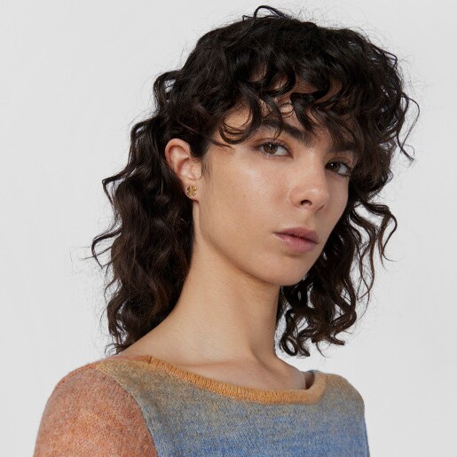 Pendientes con baño de oro 18 kt sobre plata herradura/trébol Good Vibes