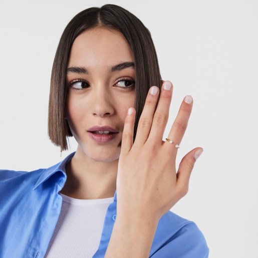 Anillo con baño de oro 18 kt sobre plata y perla Batala