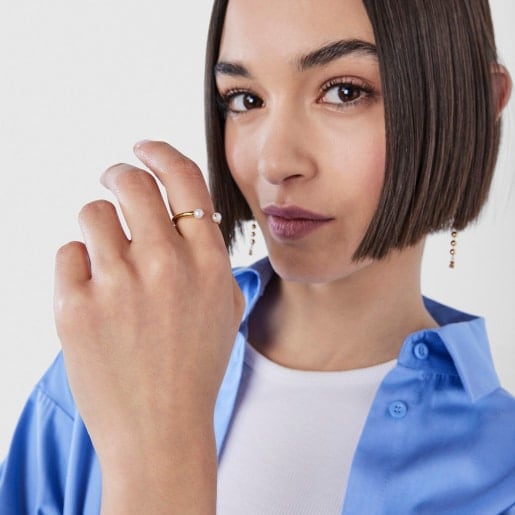 Anillo con baño de oro 18 kt sobre plata y perla Batala