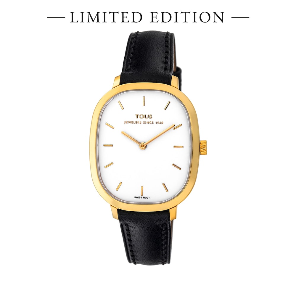 Reloj analógico Heritage de Oro con correa de piel negra - Edición limitada image number 0