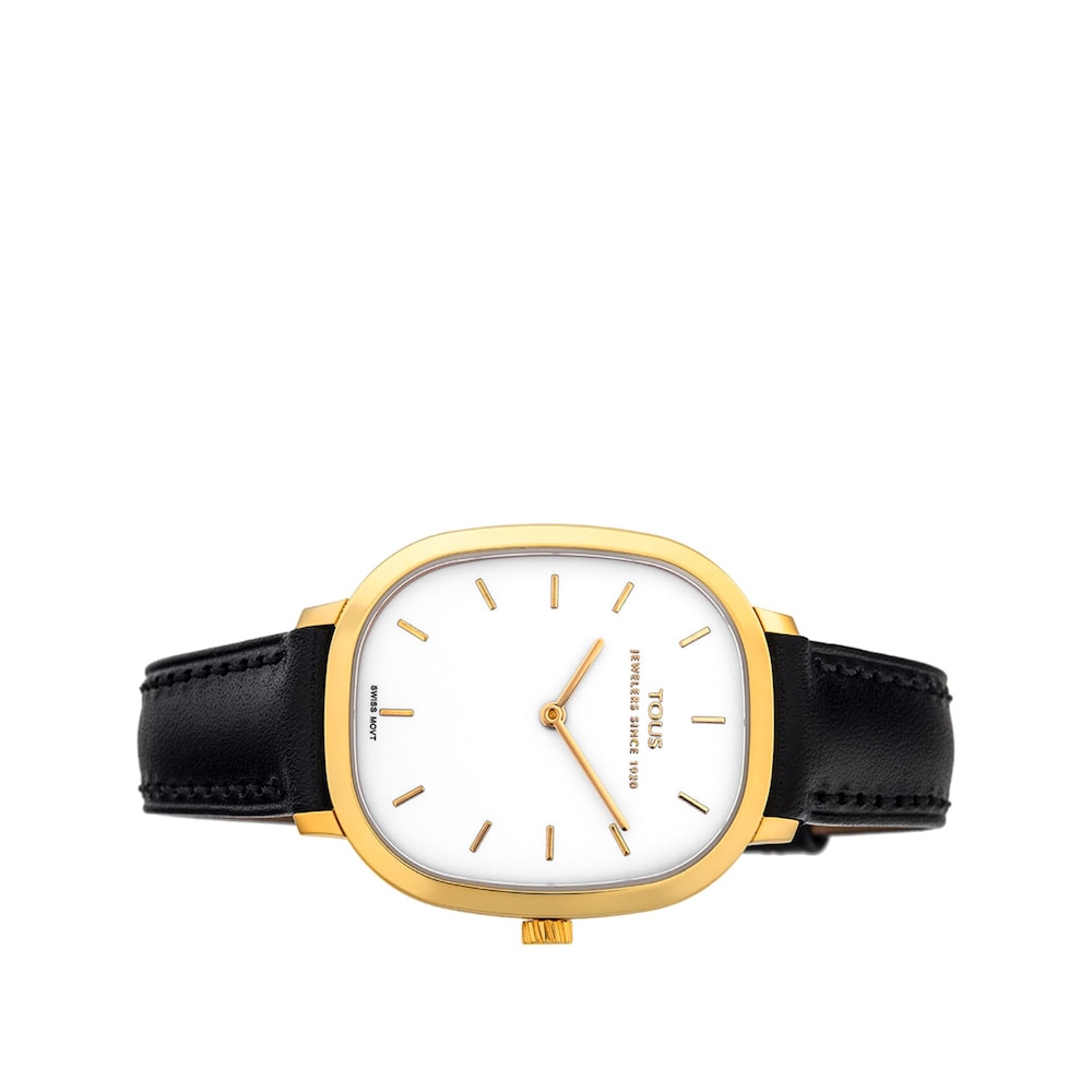 Reloj analógico Heritage de Oro con correa de piel negra - Edición limitada image number 1