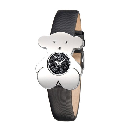 Steel Tousy Watch with Diamonds and black Satin strap image number 0