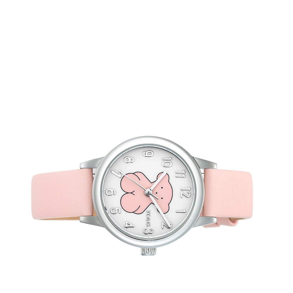 Steel New Muffin Watch with pink Leather strap image number 1