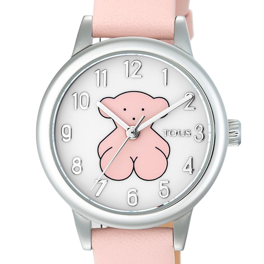 Steel New Muffin Watch with pink Leather strap image number 2