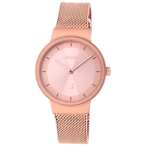 Reloj analógico Rond Mesh de acero IP rosado