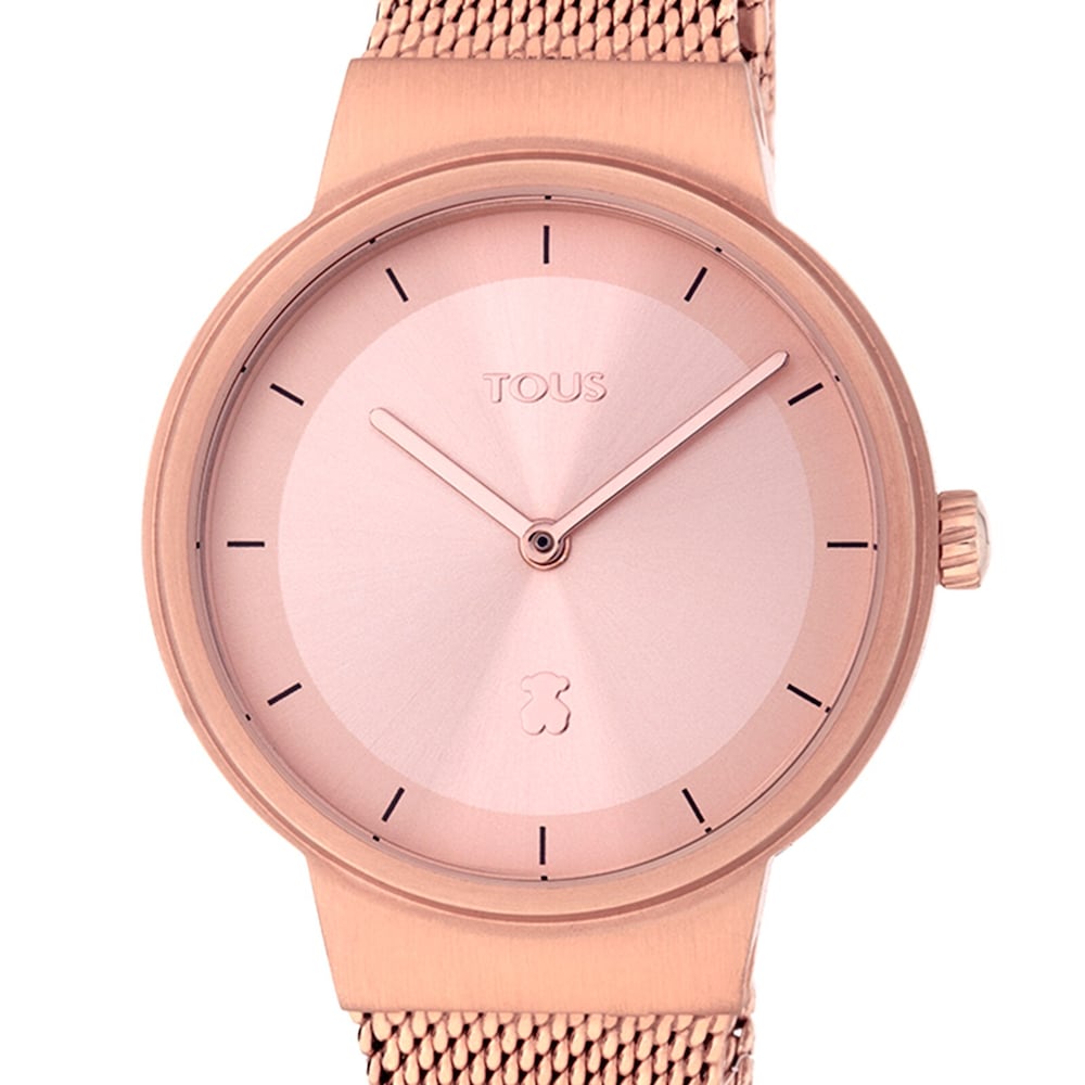Reloj anal&oacute;gico Rond Mesh de acero IP rosado