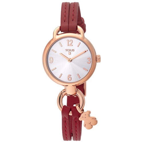 Rose IP Steel Hold Watch with red Leather strap image number 0