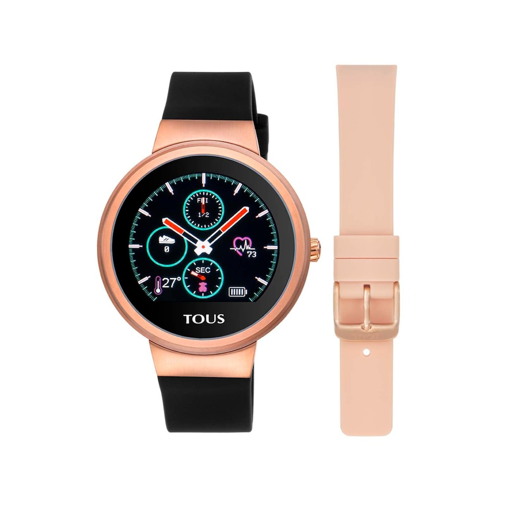 Rose IP Steel Rond Touch activity Watch with interchangeable Silicone strap