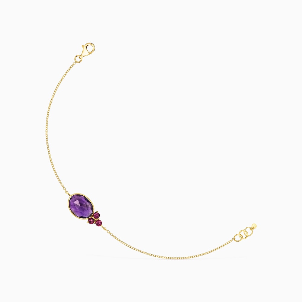 18K Solid Gold Luz Bracelet with Amethyst and Rhodolite