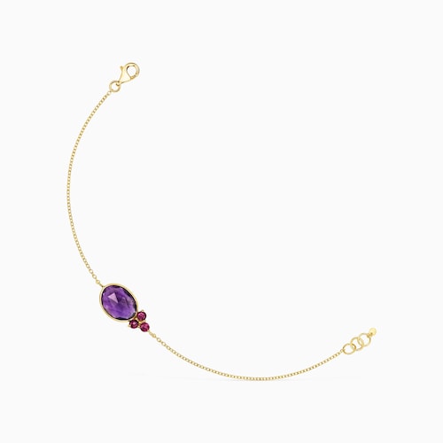 18K Solid Gold Luz Bracelet with Amethyst and Rhodolite