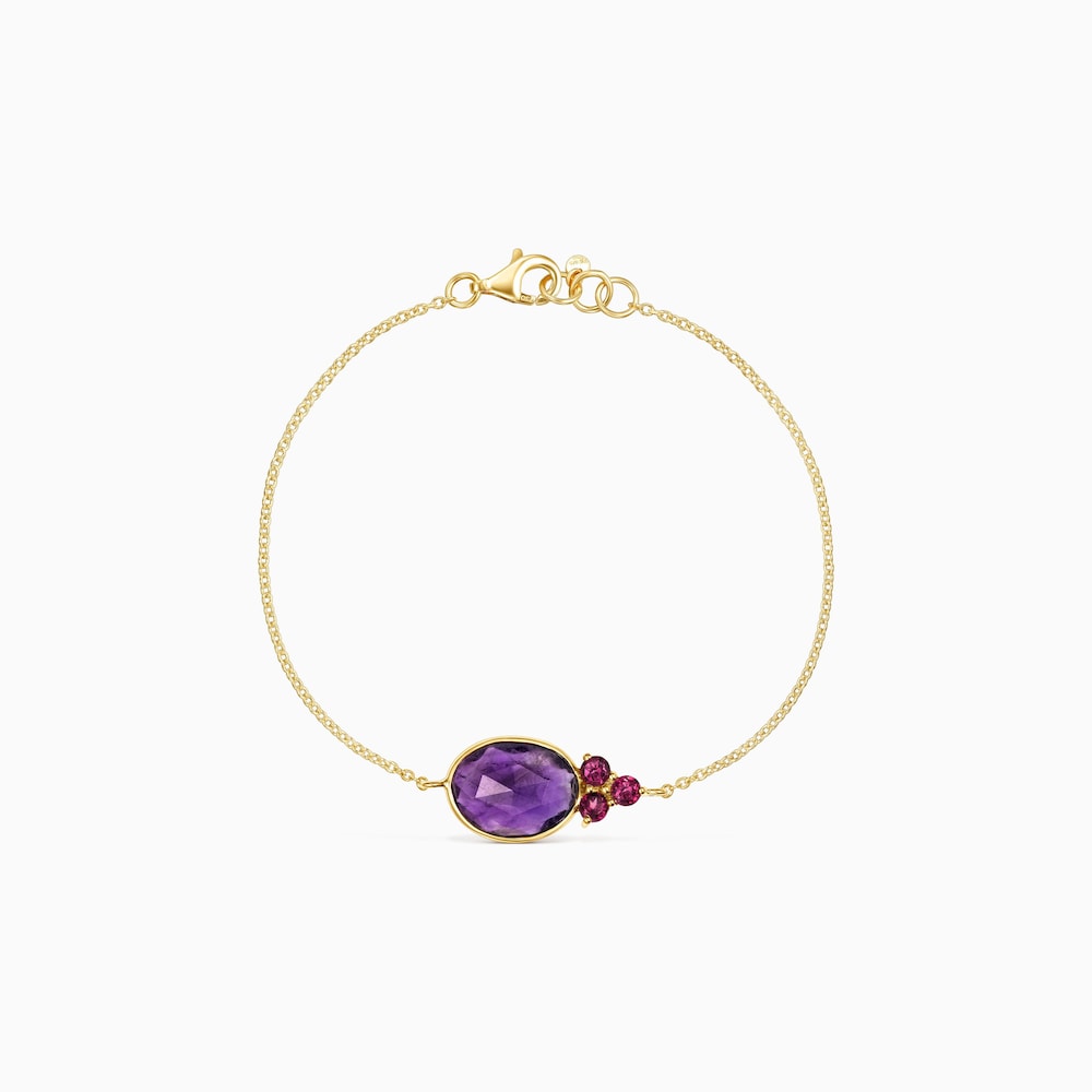 18K Solid Gold Luz Bracelet with Amethyst and Rhodolite