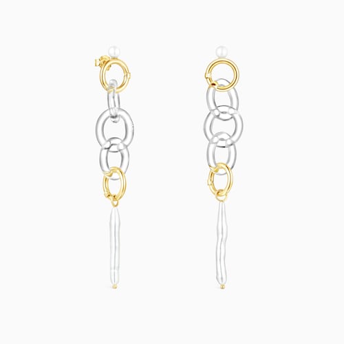 Long 18K Solid Gold Luz Earrings with Crystal and Pearl