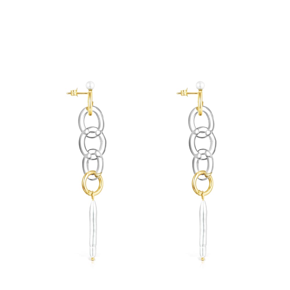 Aretes largos Luz de oro con cristal y perla