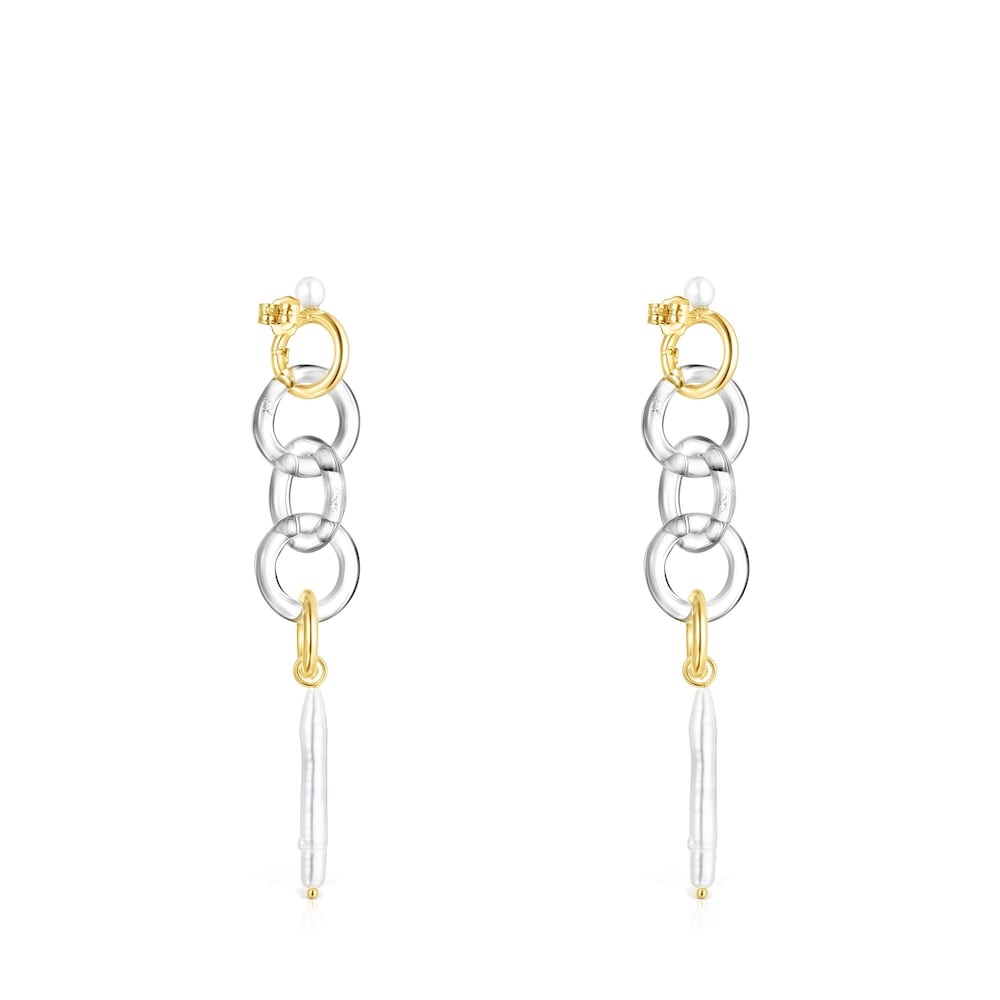 Aretes largos Luz de oro con cristal y perla