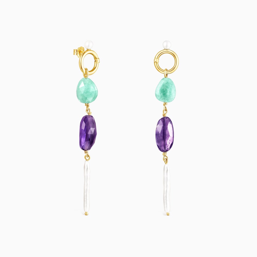 Tous Luz - Długie kolczyki z ż&oacute;łtego złota z kamieniami szlachetnymi