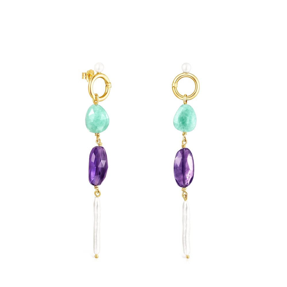 Long Gold Luz Earrings with Gemstones image number 0