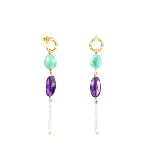 Pendientes largos de oro con gemas Luz