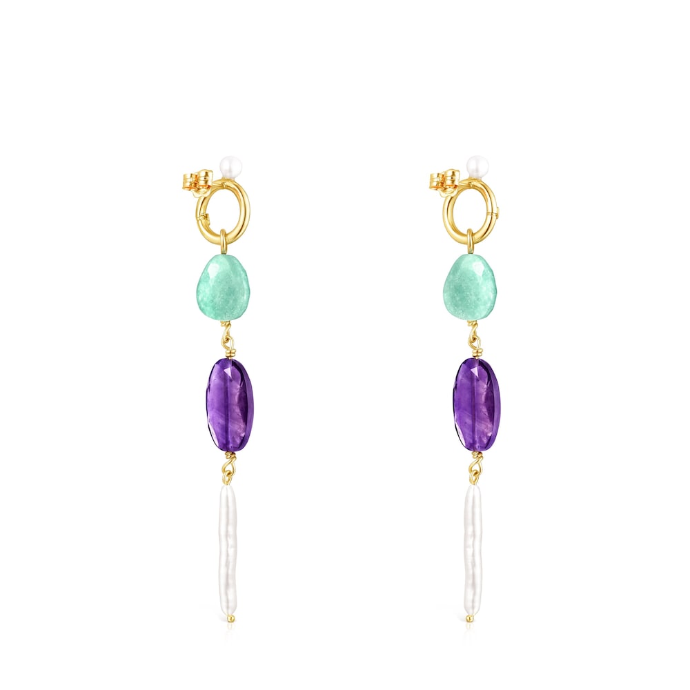 Long Gold Luz Earrings with Gemstones image number 2