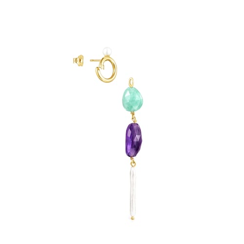 Pendientes largos de oro con gemas Luz