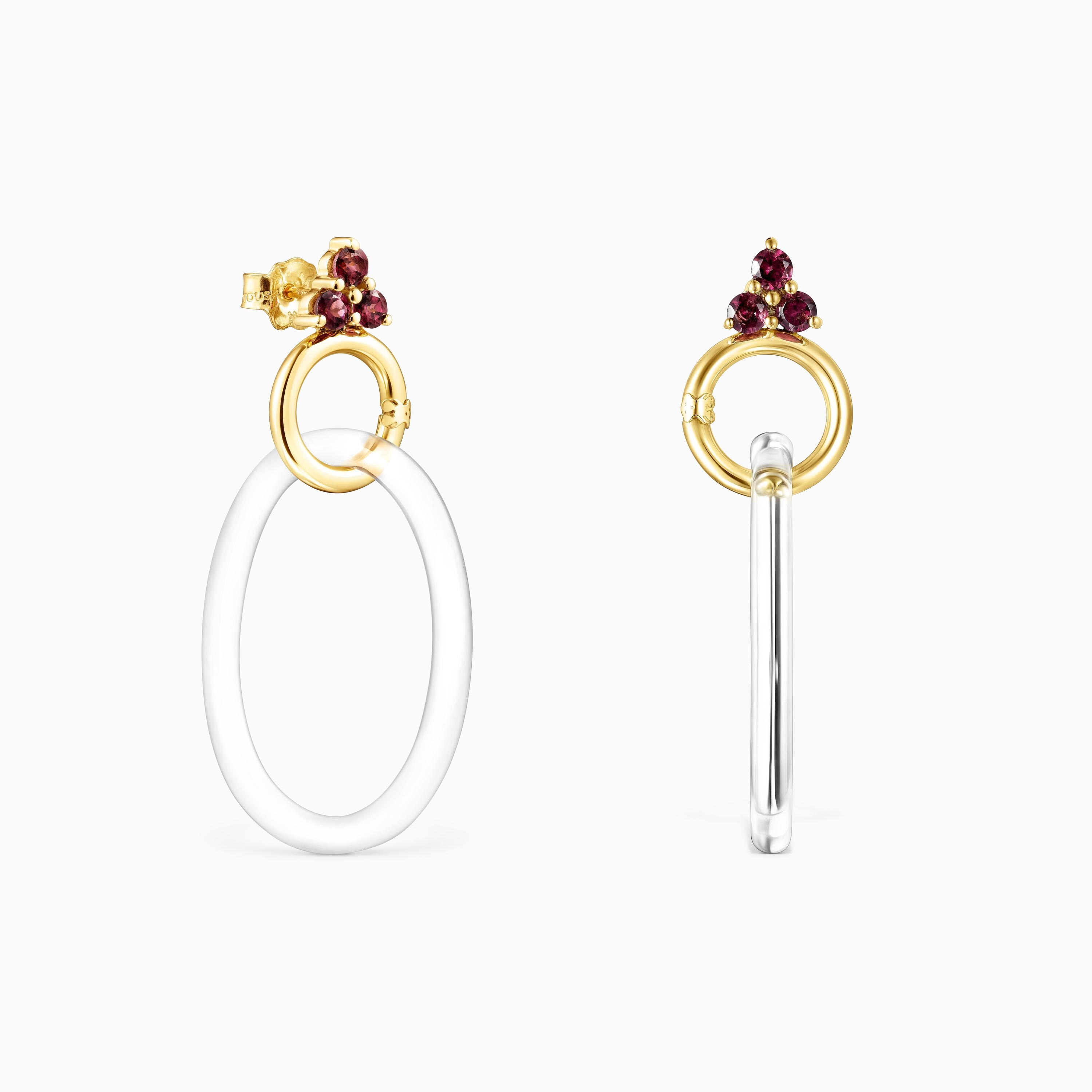 18K Solid Gold Luz Earrings with Rhodolite and Crystal