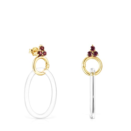 Gold Luz Earrings with Rhodolite and Crystal