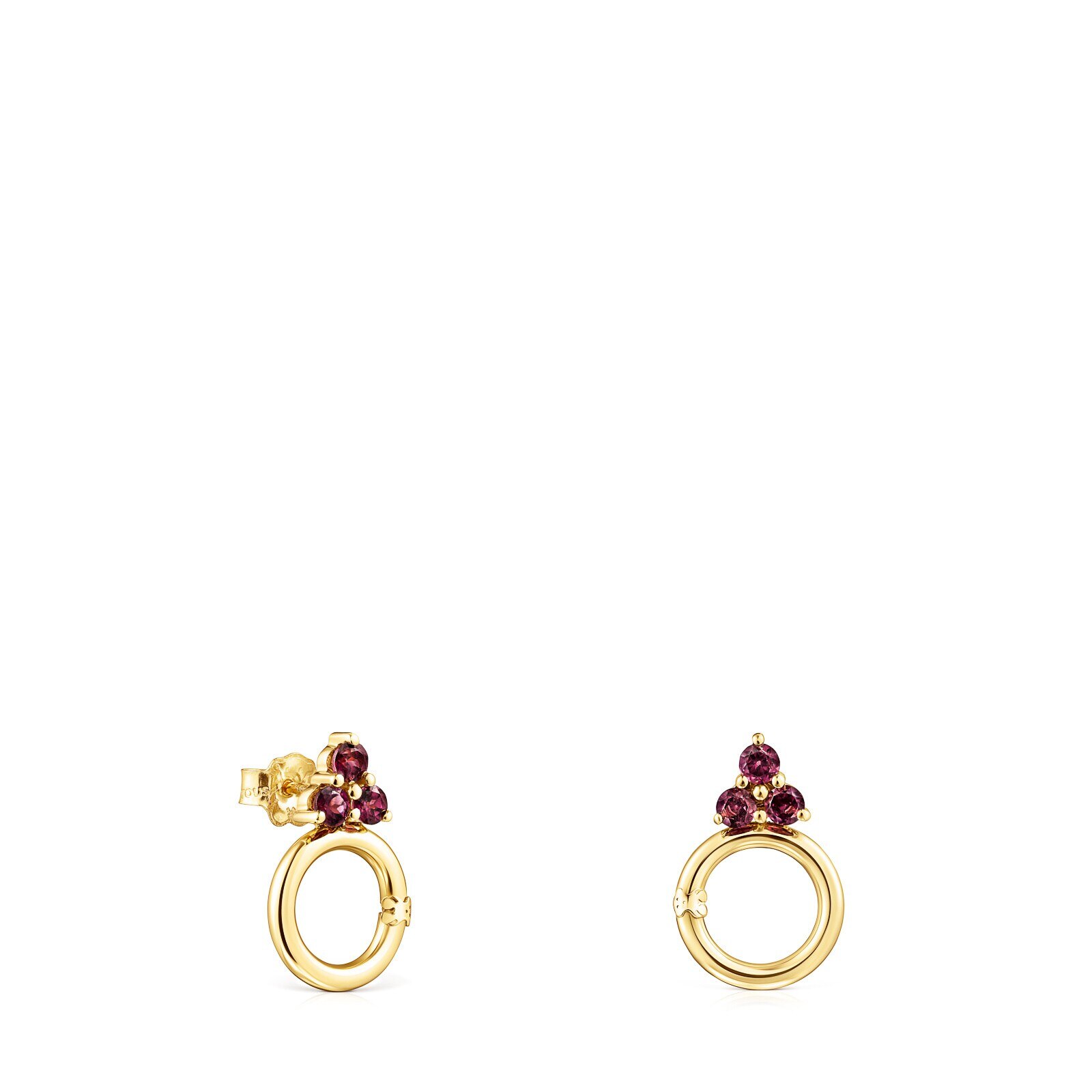 18K Solid Gold Luz Earrings with Rhodolite and Crystal