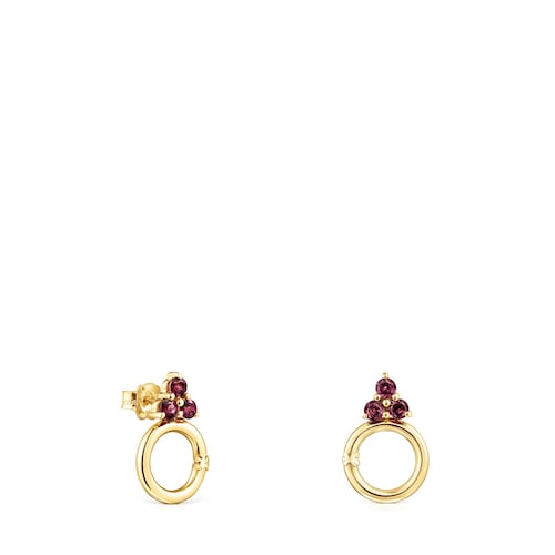 Gold Luz Earrings with Rhodolite and Crystal