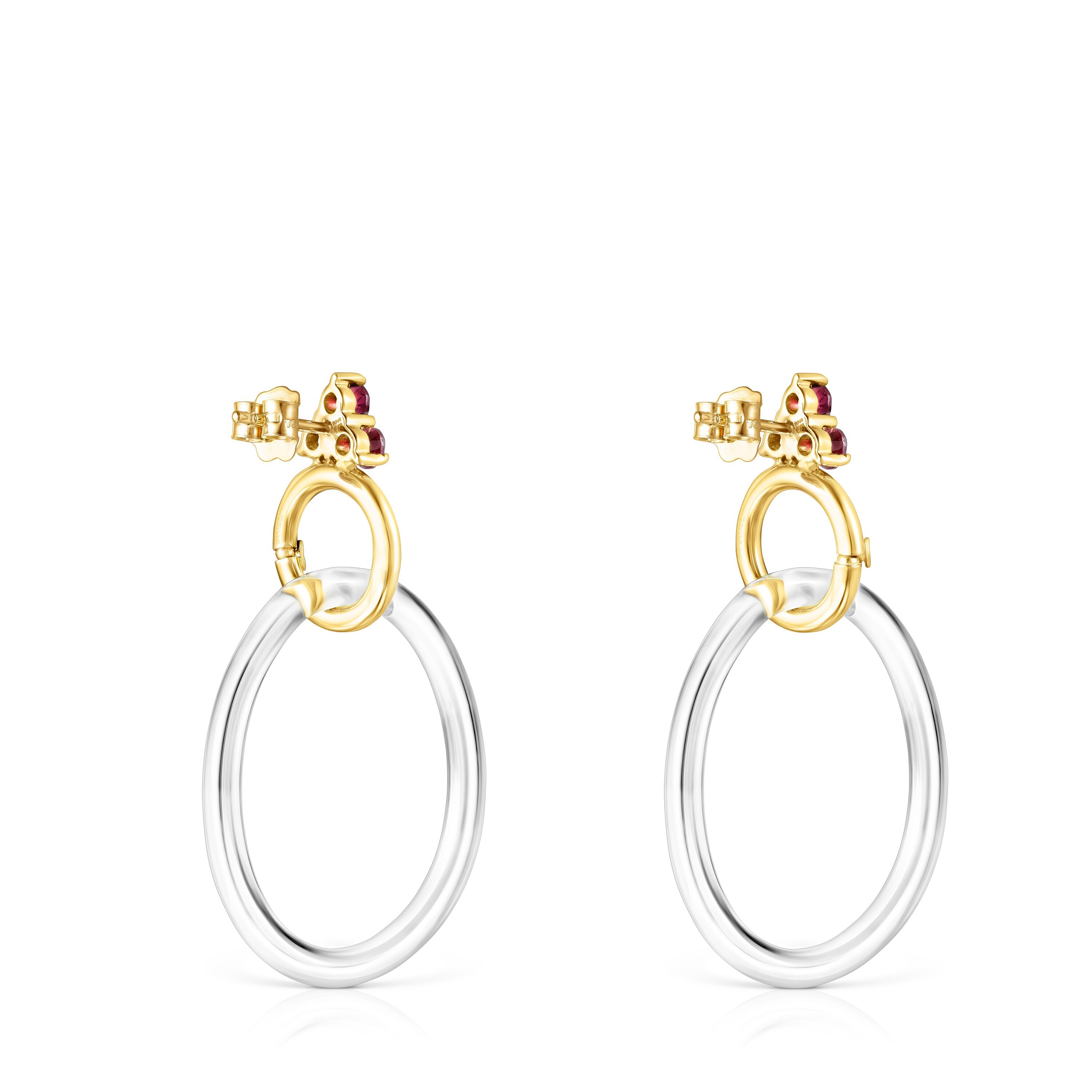 18K Solid Gold Luz Earrings with Rhodolite and Crystal
